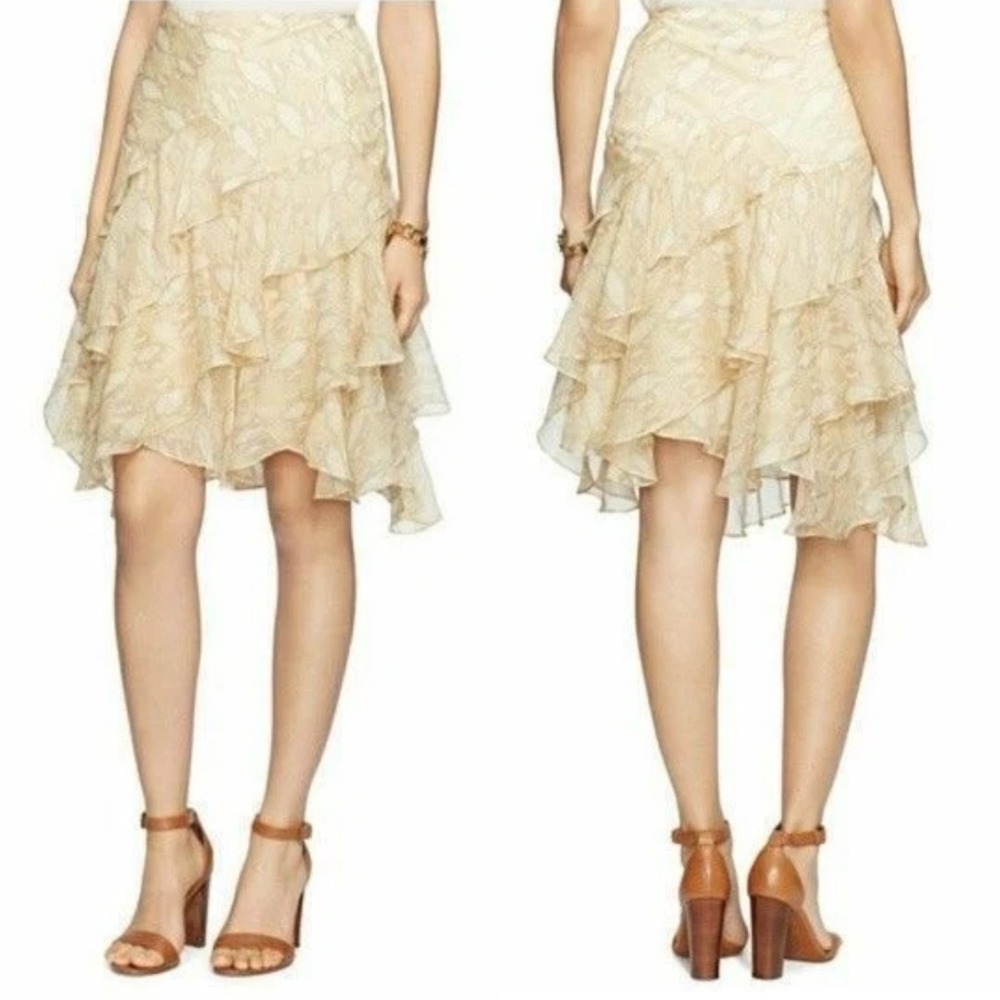 Lauren Ralph Lauren Womens Python Print Ruffle Skirt 10 Beige Fairy Asymmetrical